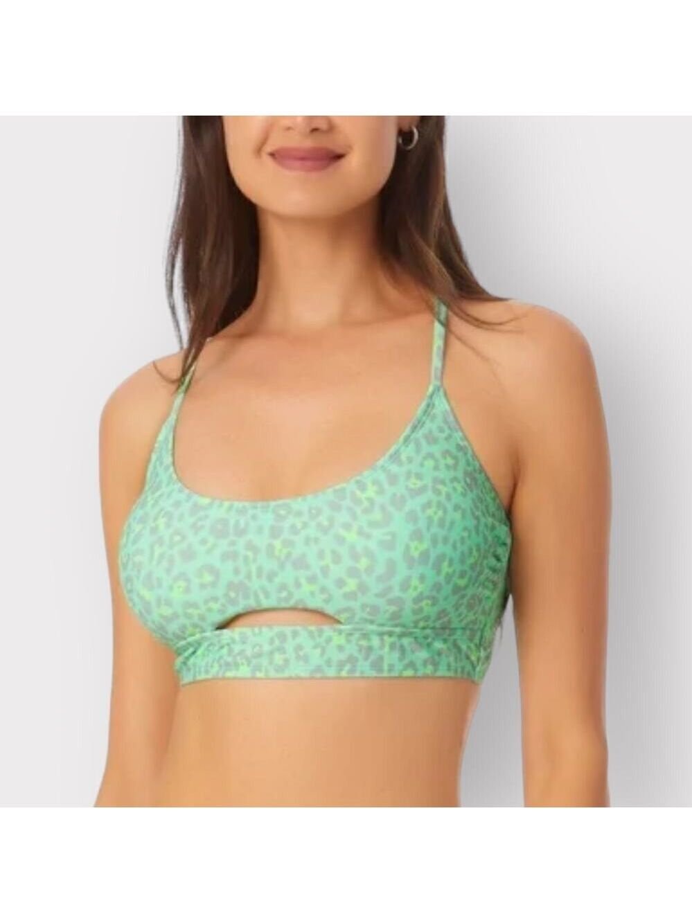 California Waves NEW Leopard Printed Cutout Bralette Bikini Top sz M S Swimsuit